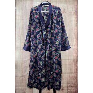 Victoria's Secret Vintage 90s Satin Paisley Roses Robe Terry Cloth Sz L Colorful